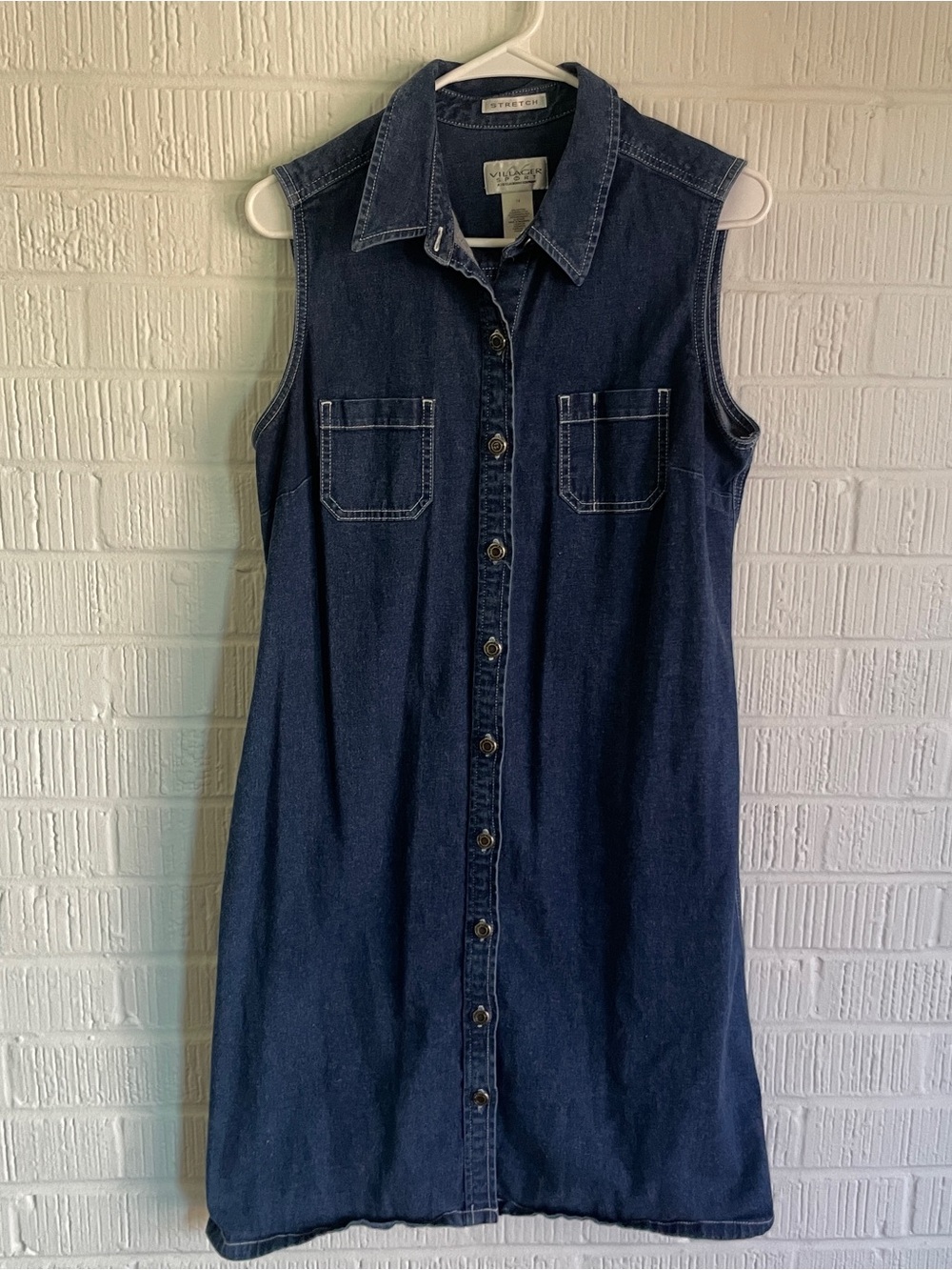 Liz Claiborne Sleeveless Dark Blue Denim Shirt Dress vintage